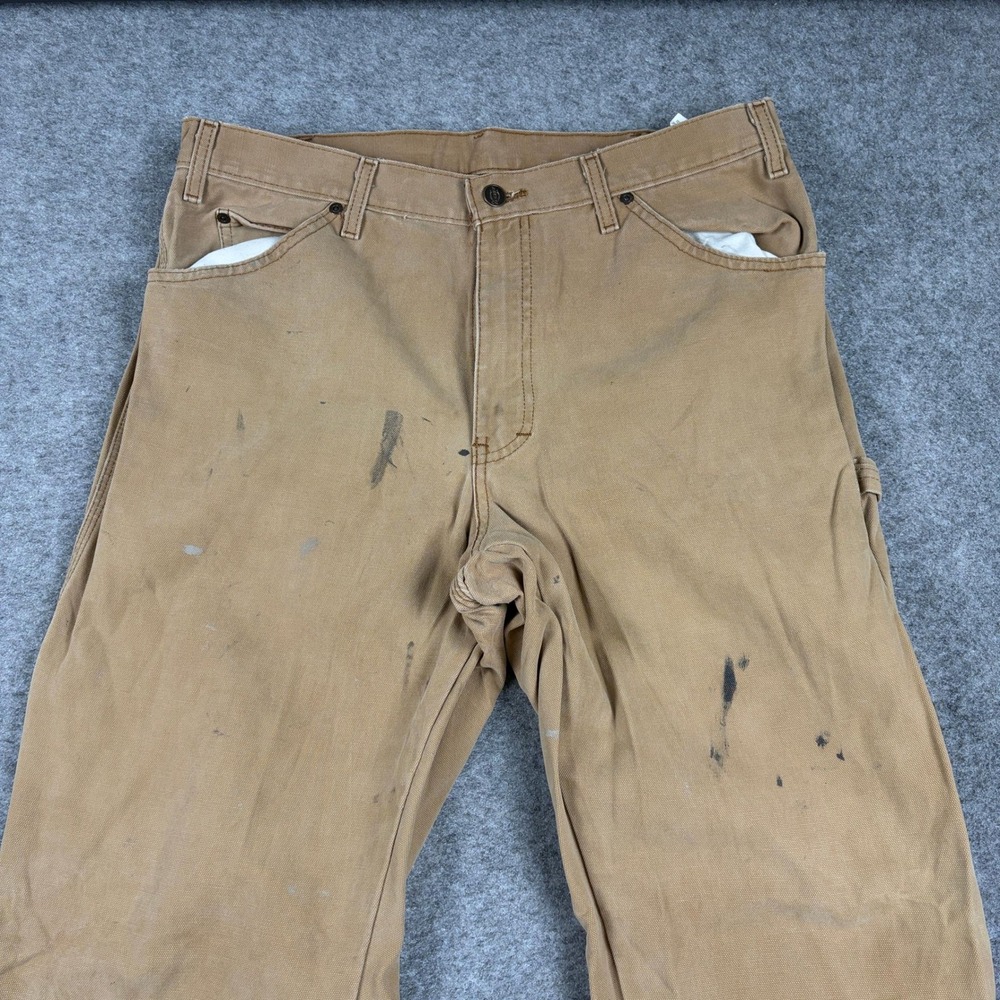 Dickies Carpenter Pants Mens 33x32 Tan Distressed Duck Canvas Workwear Utility